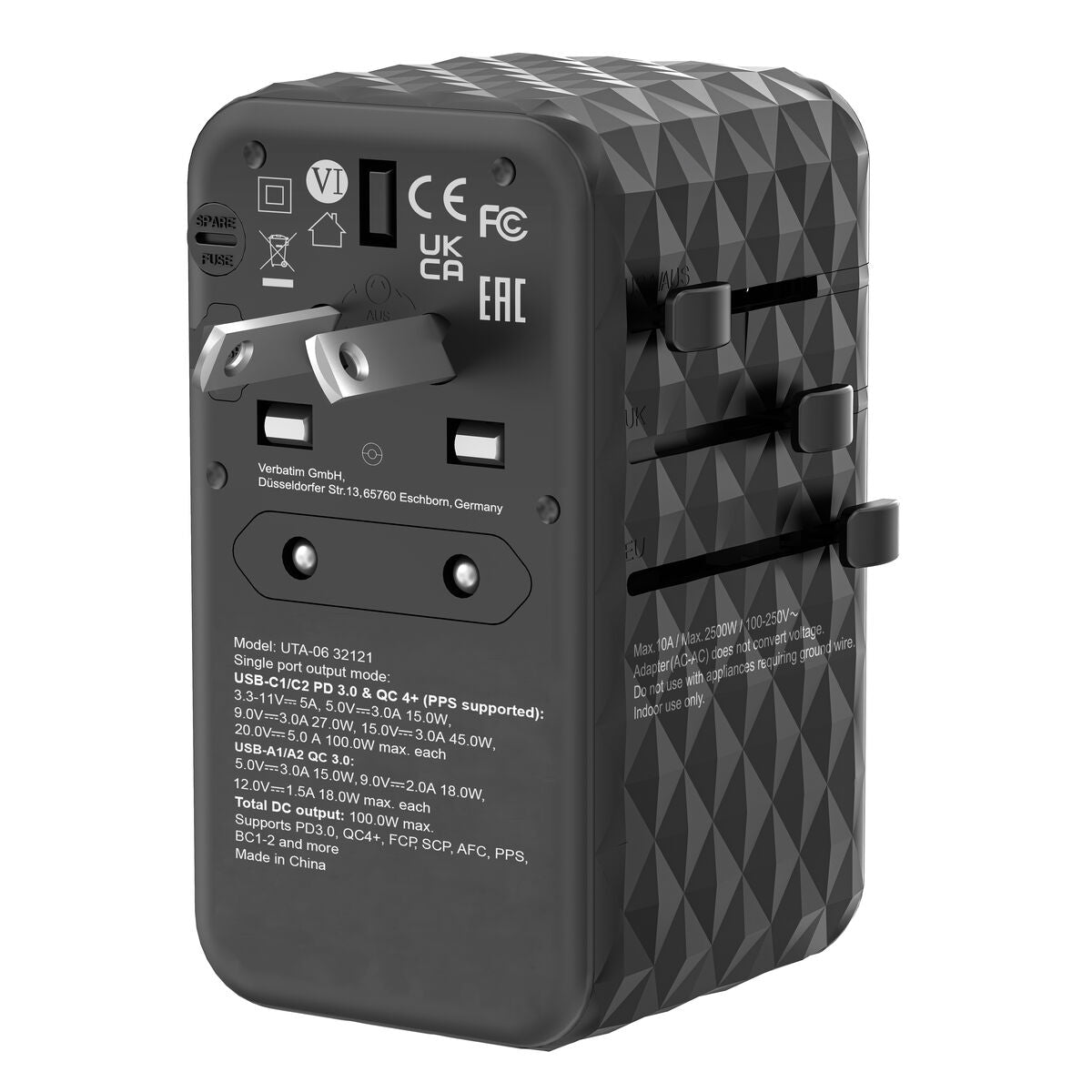 Adaptor Verbatim Black Grey 100 W