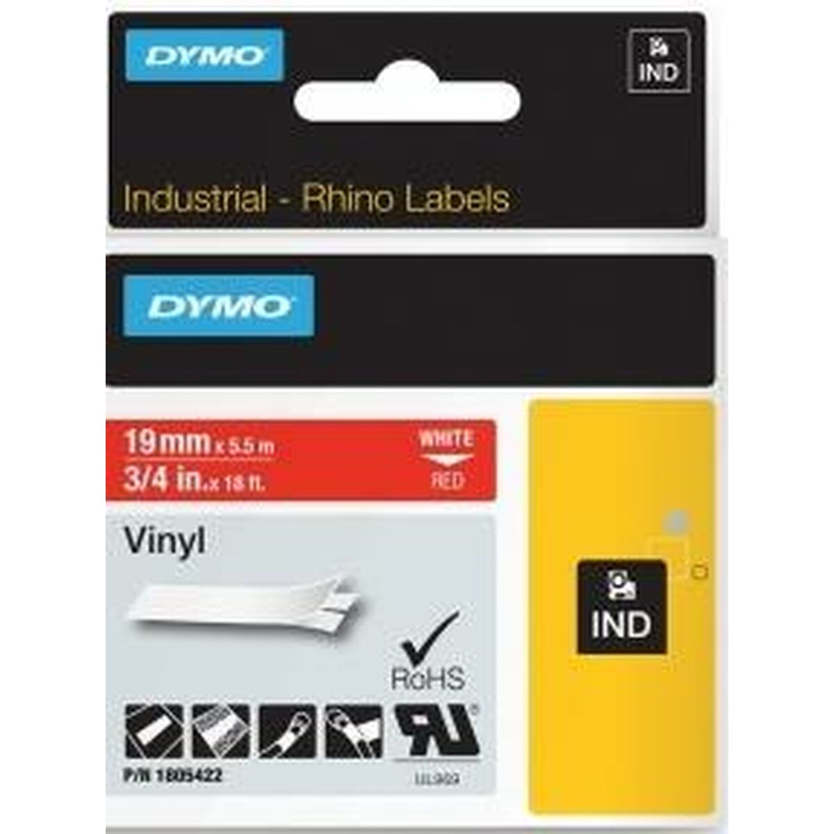 Laminated Tape for Labelling Machines Dymo ID1-19 White Red 19 mm x 5,5 m