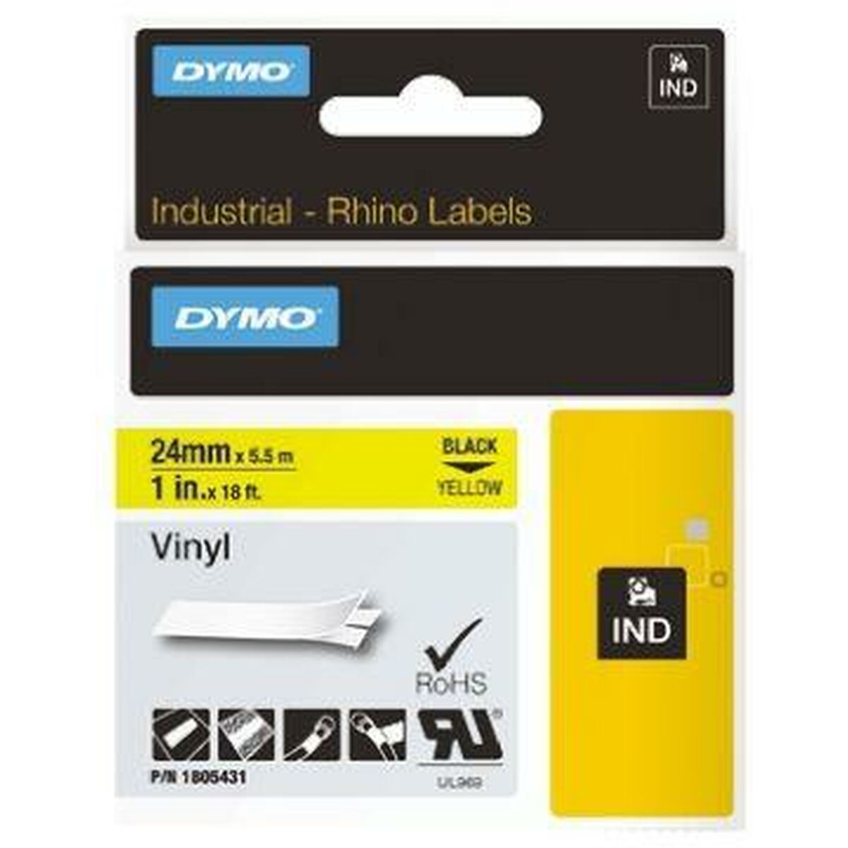 Laminated Tape for Labelling Machines Dymo ID1-24 Yellow Black 24 mm x 5,5 m