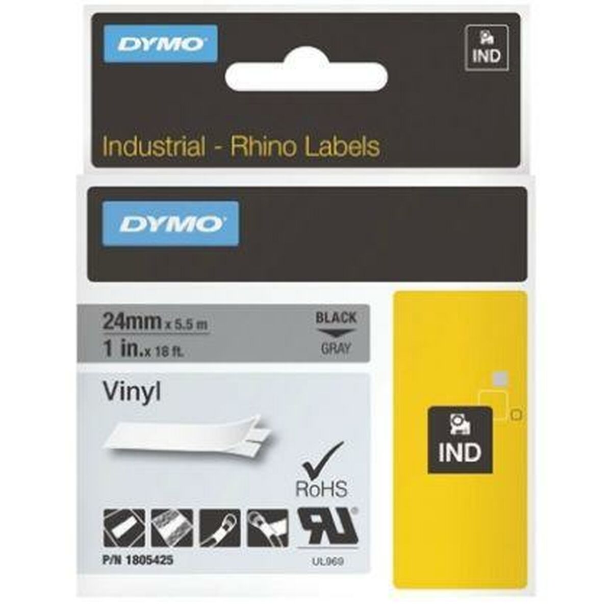 Laminated Tape for Labelling Machines Dymo ID1-12 White Black 12 mm x 5,5 m