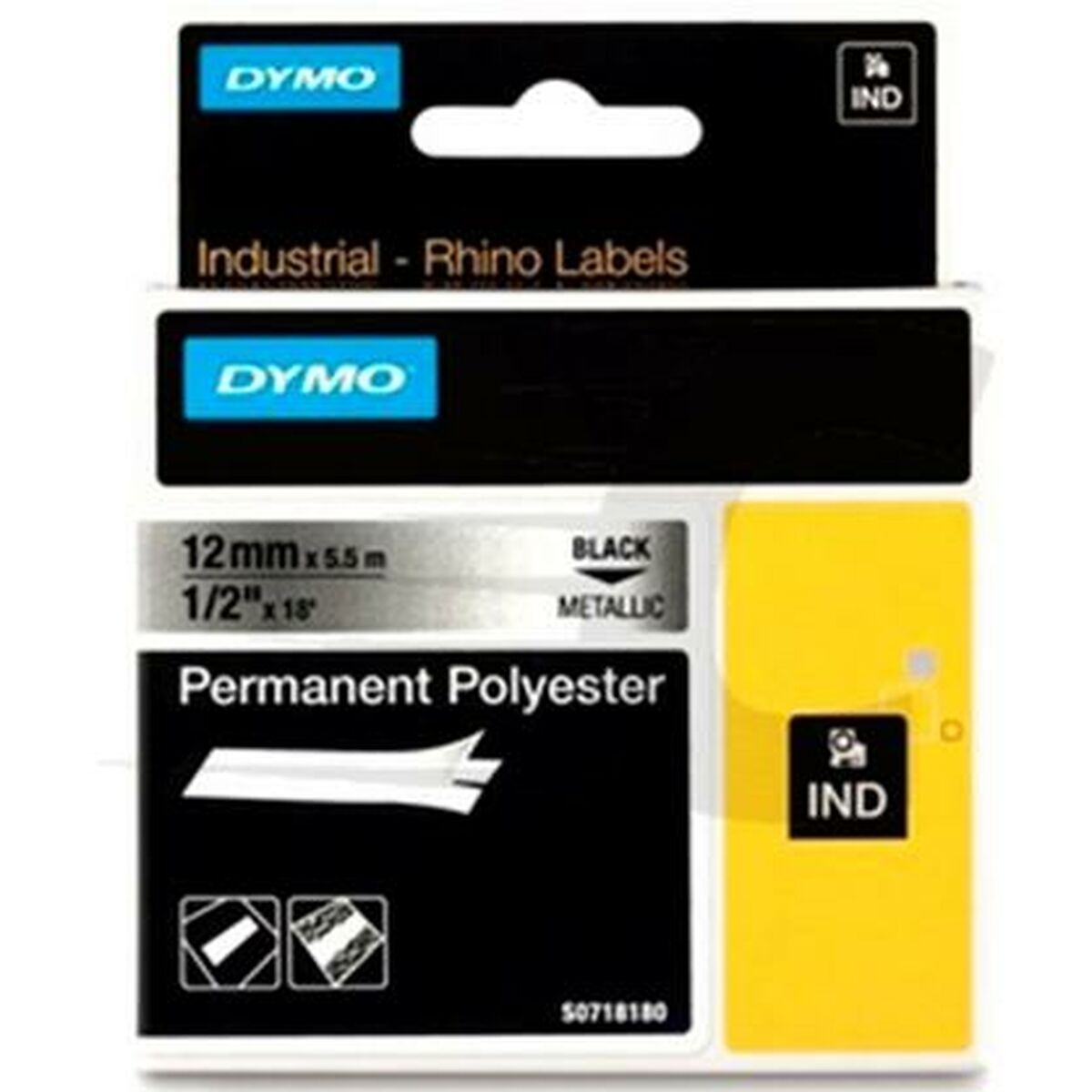 Laminated Tape for Labelling Machines Dymo ID1-12 Black Silver 12 mm x 5,5 m