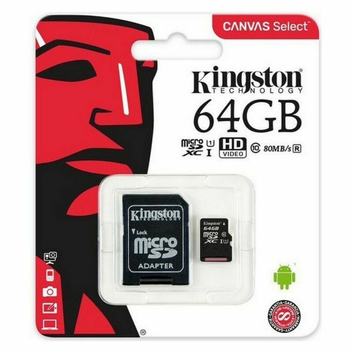 Micro SD Memory Card with Adaptor Kingston SDCS2/128GB Black 128 GB