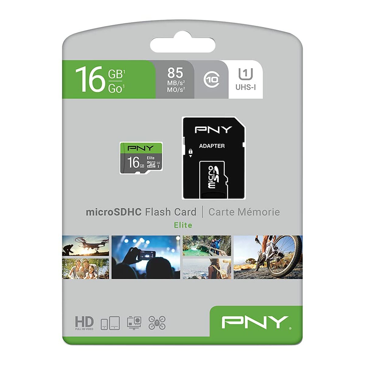 Micro SD Memory Card with Adaptor PNY P-SDU16GU185GW-GE Elite C10 16 GB