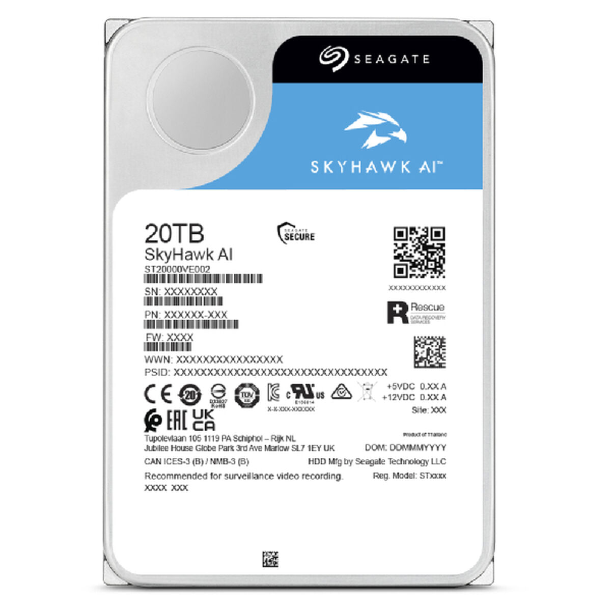 Hard Drive Seagate SkyHawk AI ST20000VE003 3,5" 20 TB