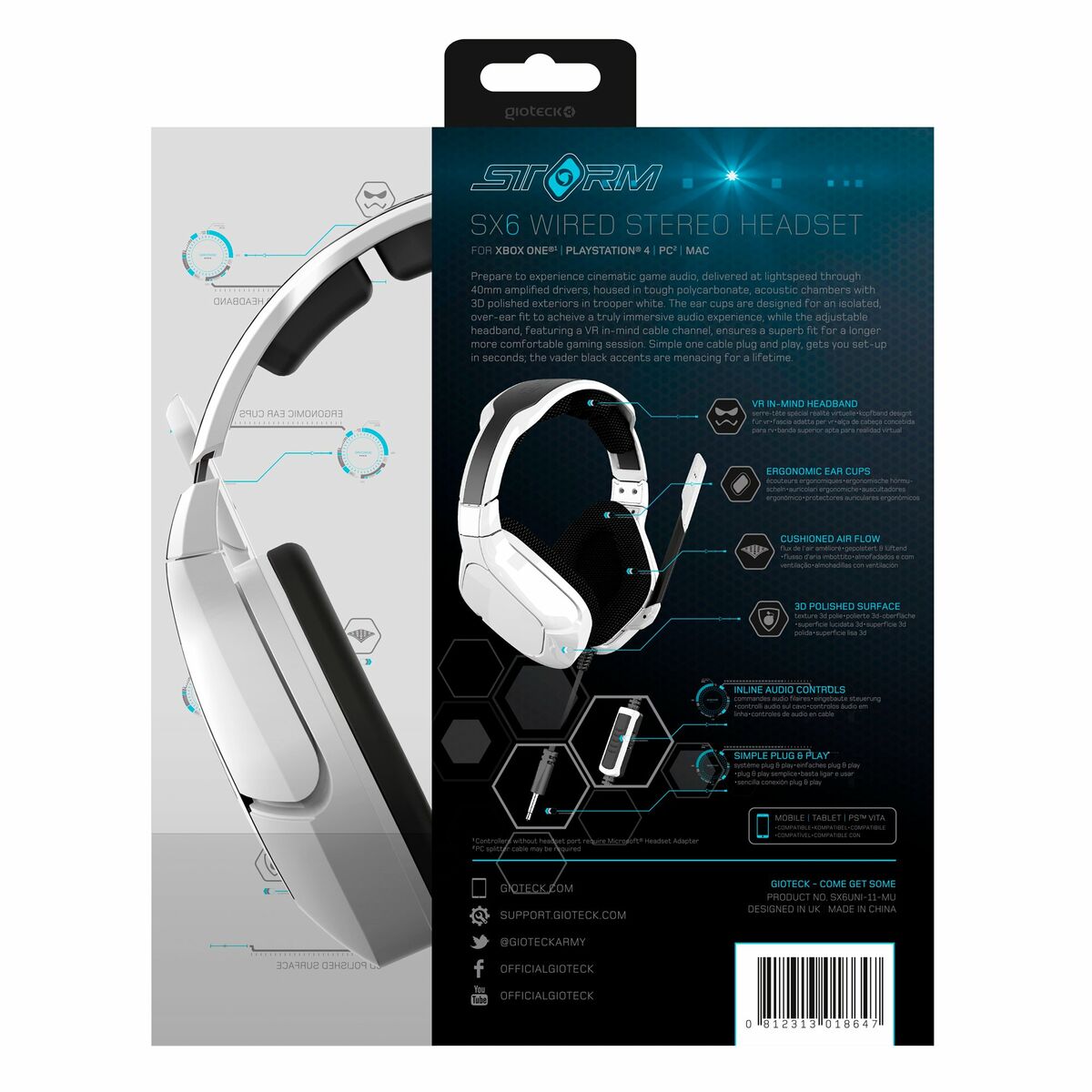 Headphones with Microphone GIOTECK SX6 Storm White