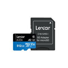 Micro SD Memory Card with Adaptor Lexar 633x 512 GB