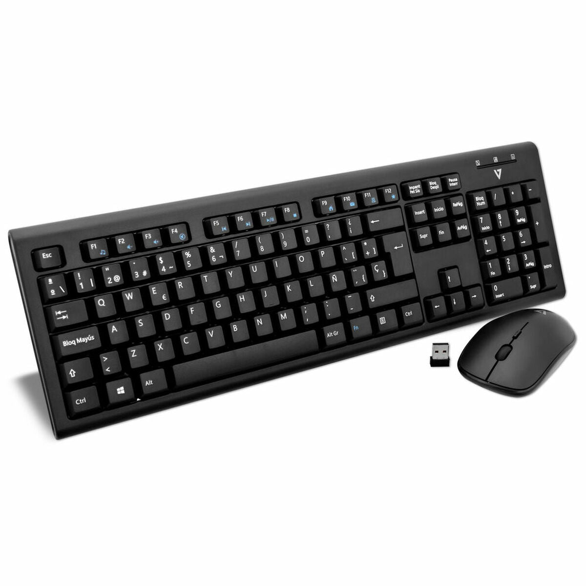 Keyboard and Mouse V7 CKW200ES Black Spanish Qwerty QWERTY