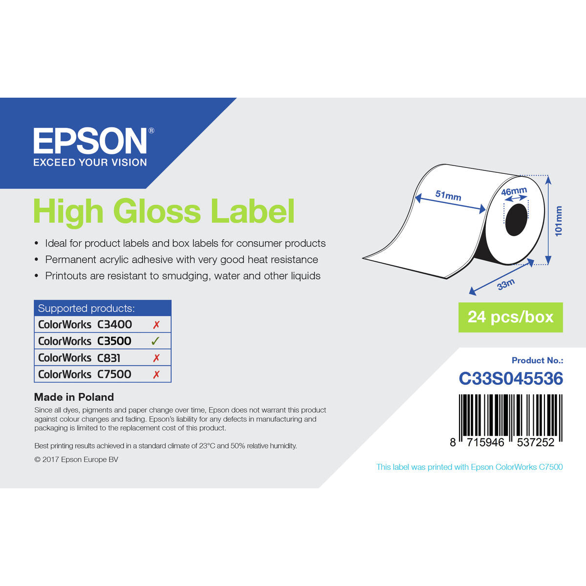 Printer Labels Epson C33S045536 (1 Unit)