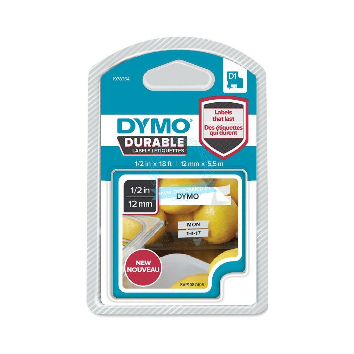 Laminated Tape for Labelling Machines Dymo D1 LabelManager White Black 12 mm x 5,5 m