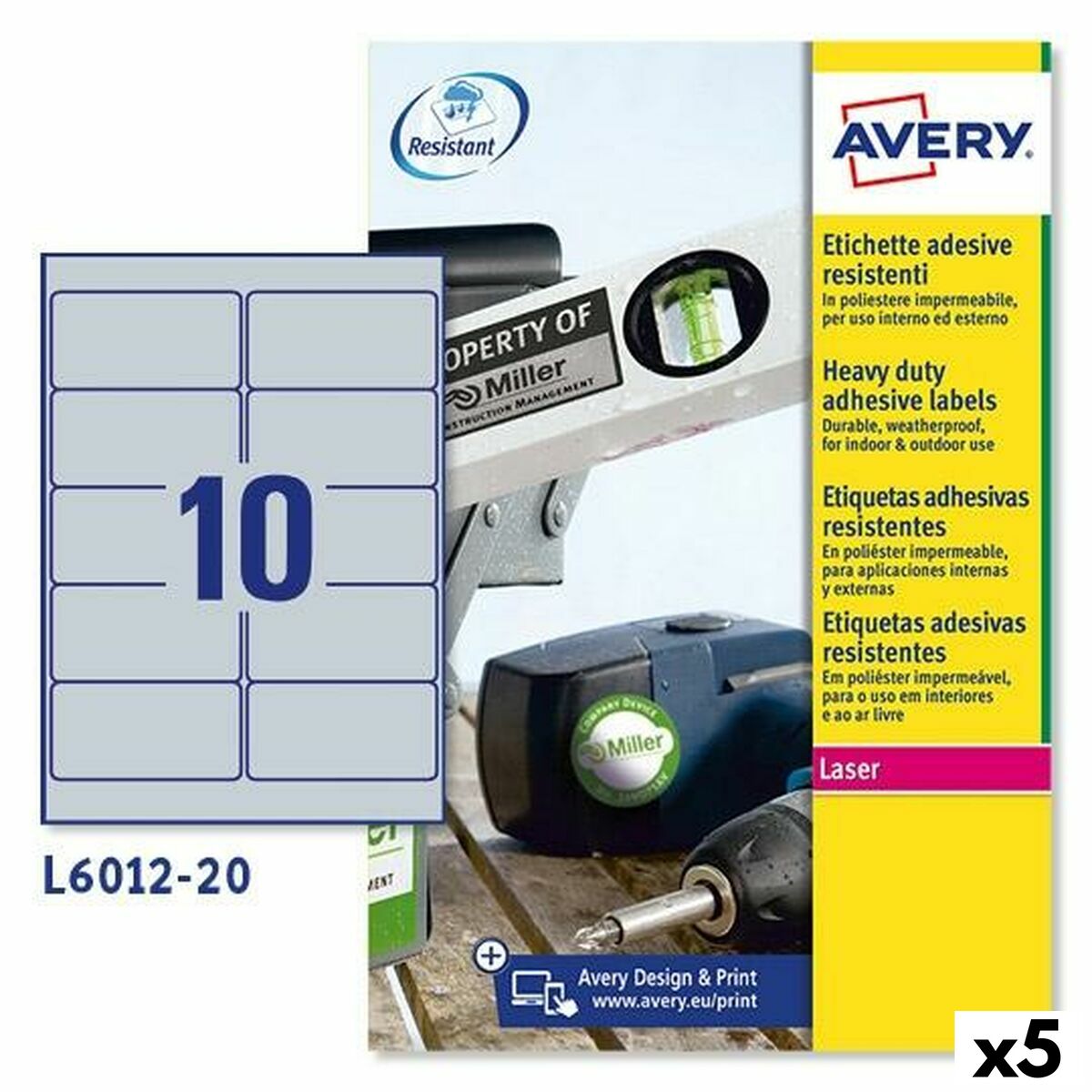 Printer Labels Avery Silver 20 Sheets 96 x 50,8 mm (5 Units)