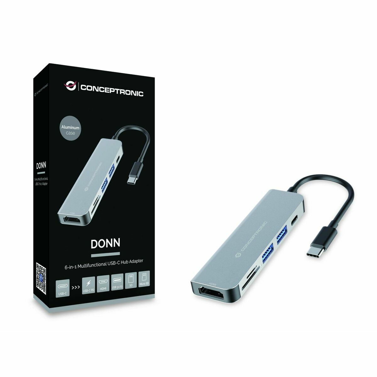 USB Hub Conceptronic 6 in 1 Grey Aluminium