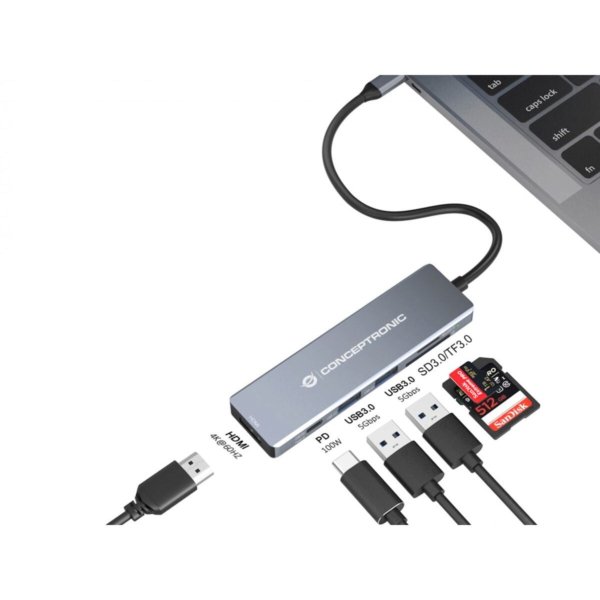 USB Hub Conceptronic 110520207101 Grey 100 W