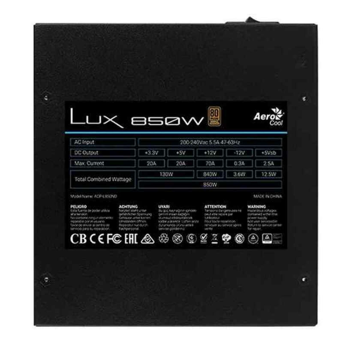 Power supply Aerocool LUX850 850 W 80 Plus Bronze ATX Black