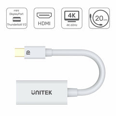 Mini DisplayPort to HDMI Adapter Unitek Y-6331 White 20 cm