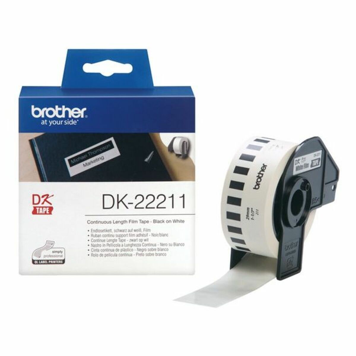 Laminated Tape Brother DK-22211 29 mm White Black/White