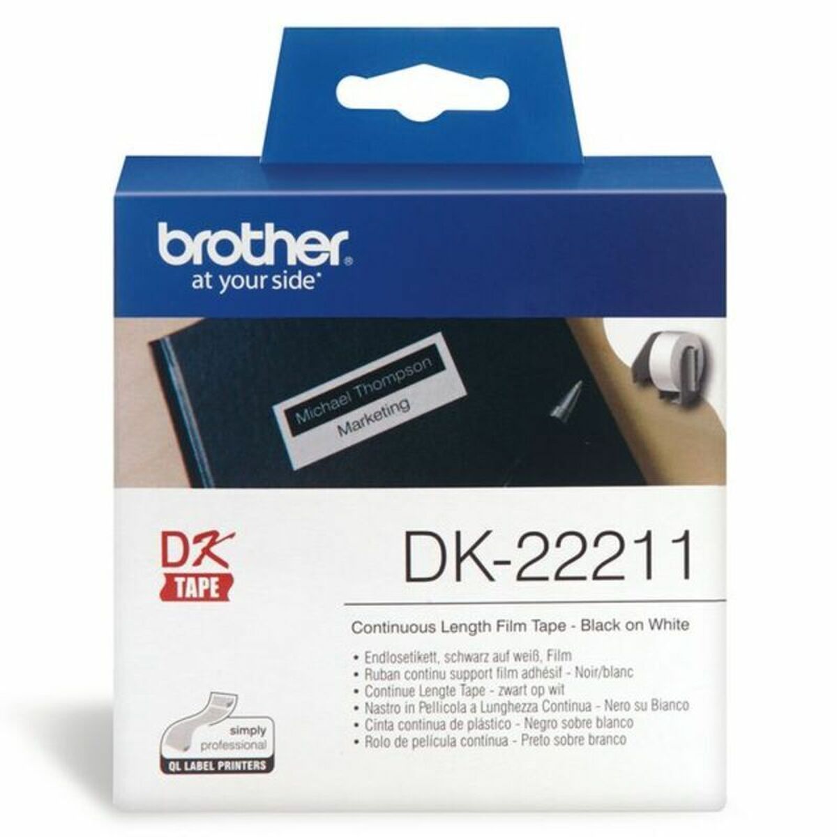 Laminated Tape Brother DK-22211 29 mm White Black/White