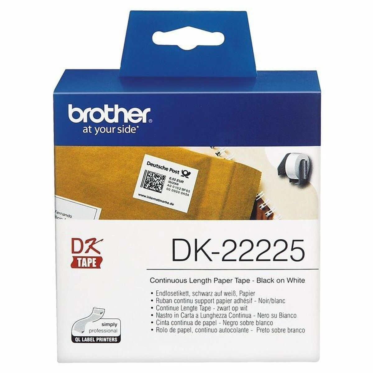 Continuous Roll of Paper Brother DK-22225 White Black/White