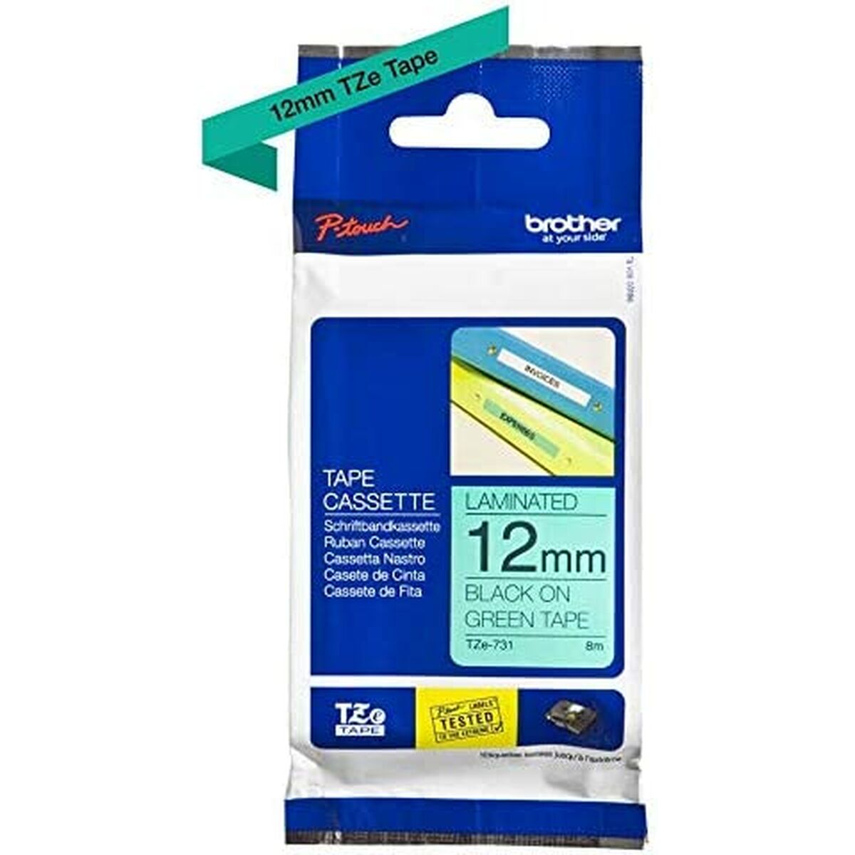 Laminated Tape for Labelling Machines Brother TZE-731 Black/Green 12 mm