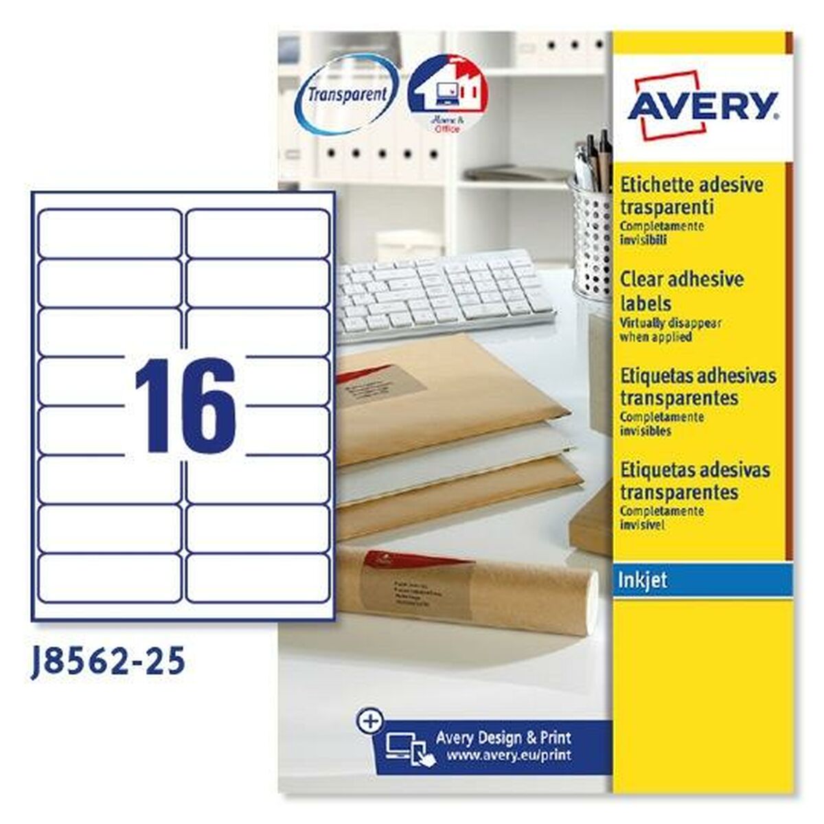 Printer Labels Avery J8562 25 Sheets 99,1 x 33,9 mm Transparent (5 Units)