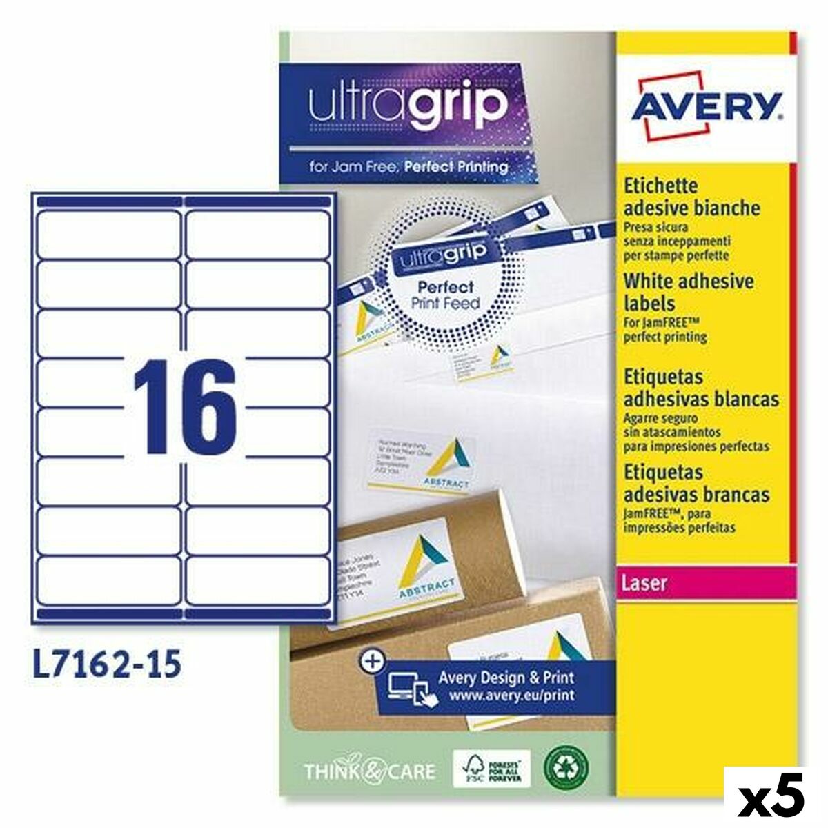 Printer Labels Avery L7162 White 15 Sheets 99,1 x 33,9 mm (5 Units)