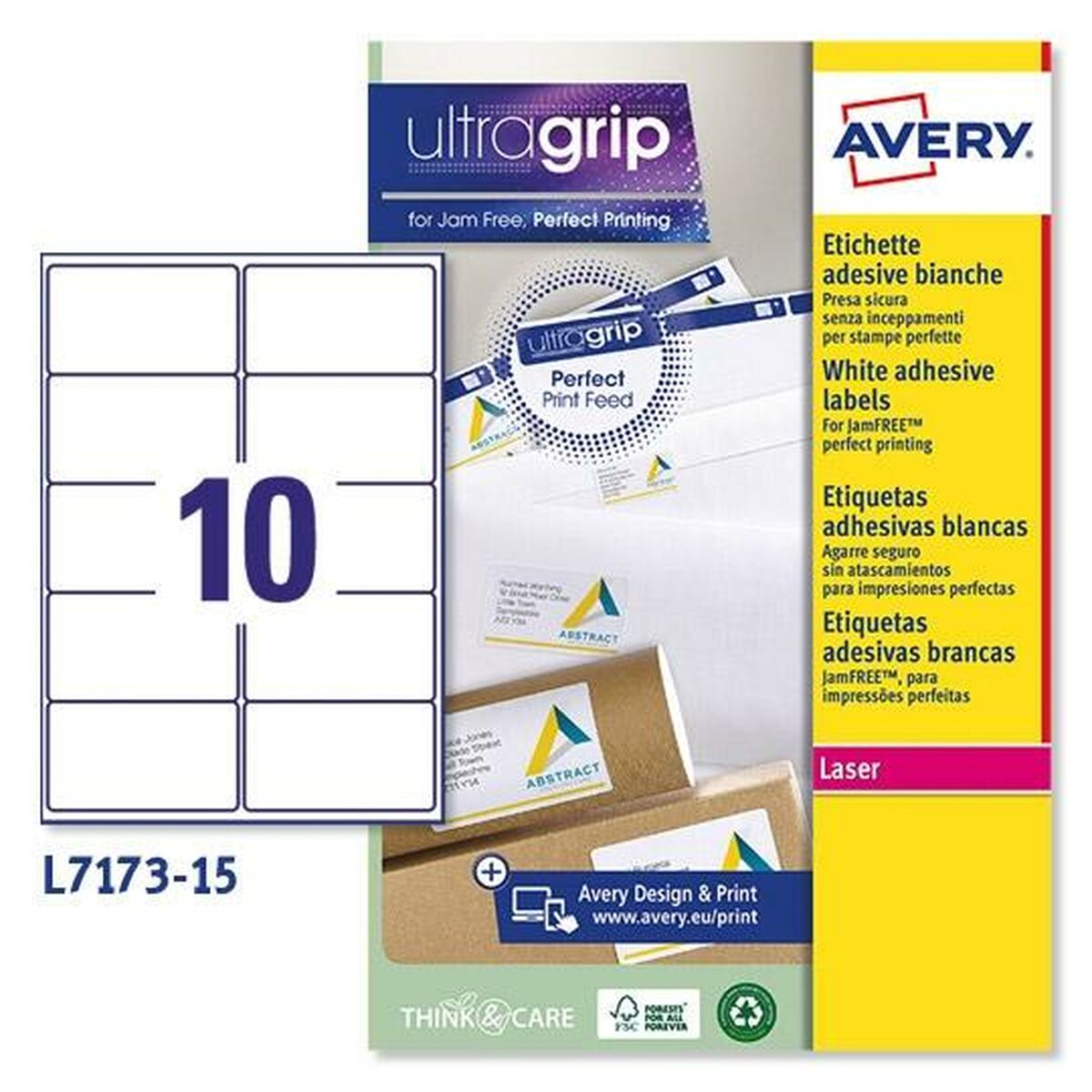 Adhesives/Labels Avery Ultragrip 15 Sheets 99,1 x 57 mm White