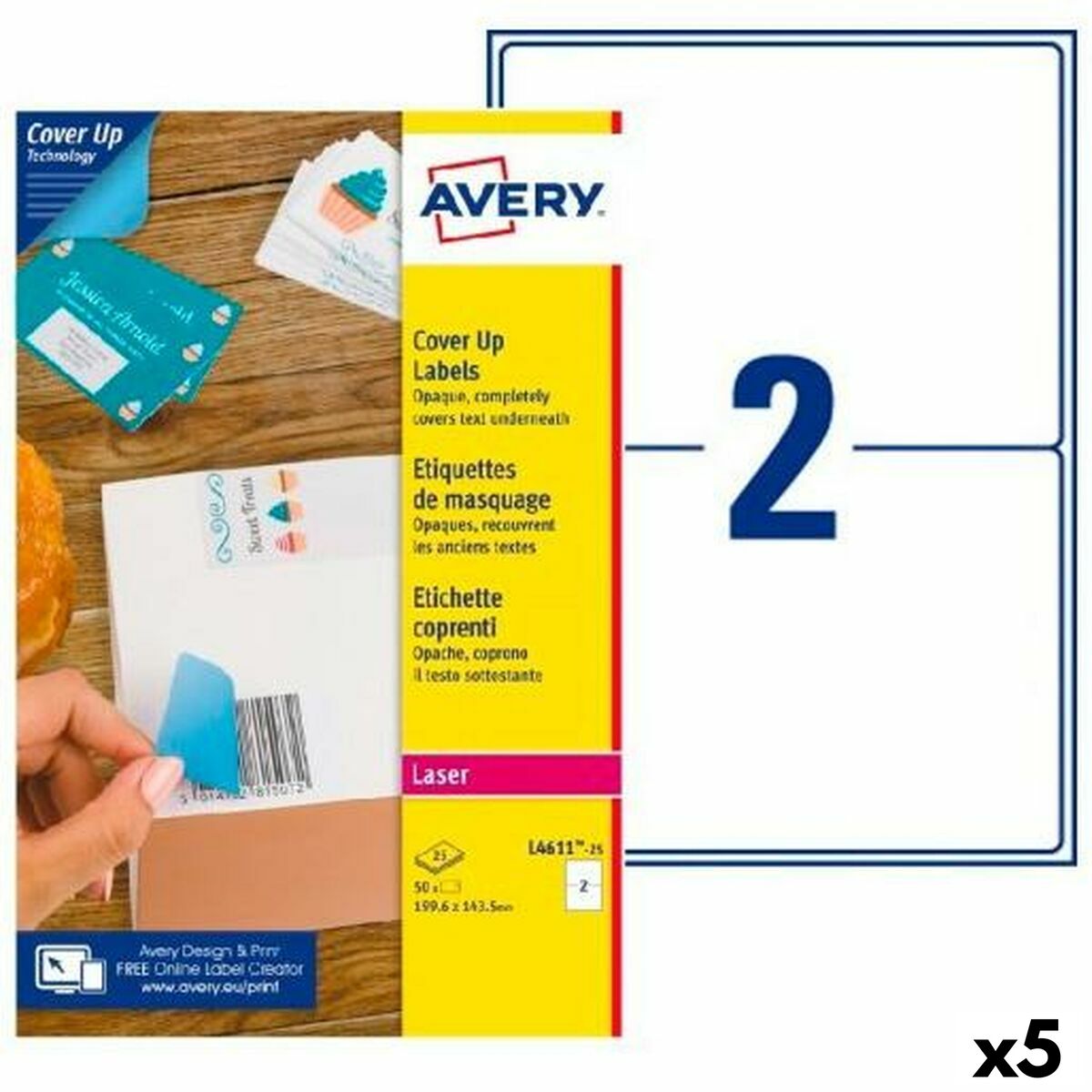 Printer Labels Avery L4611 White 25 Sheets 199,6 x 143,5 mm (5 Units)