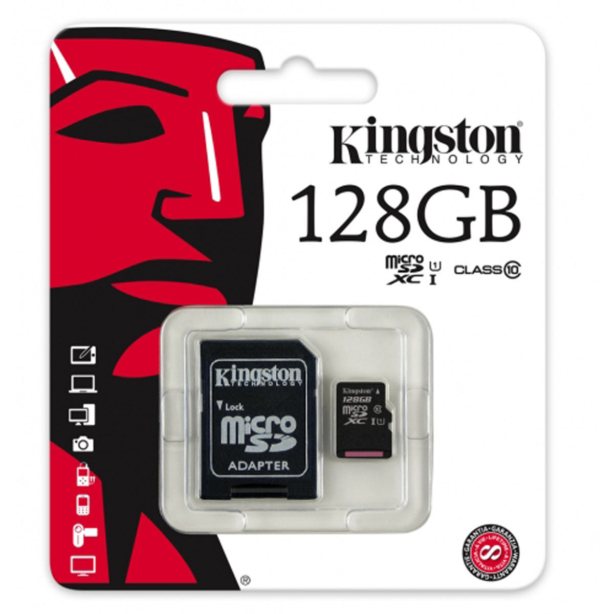 Micro SD Memory Card with Adaptor Kingston SDC10G2/128GBSP 128 GB