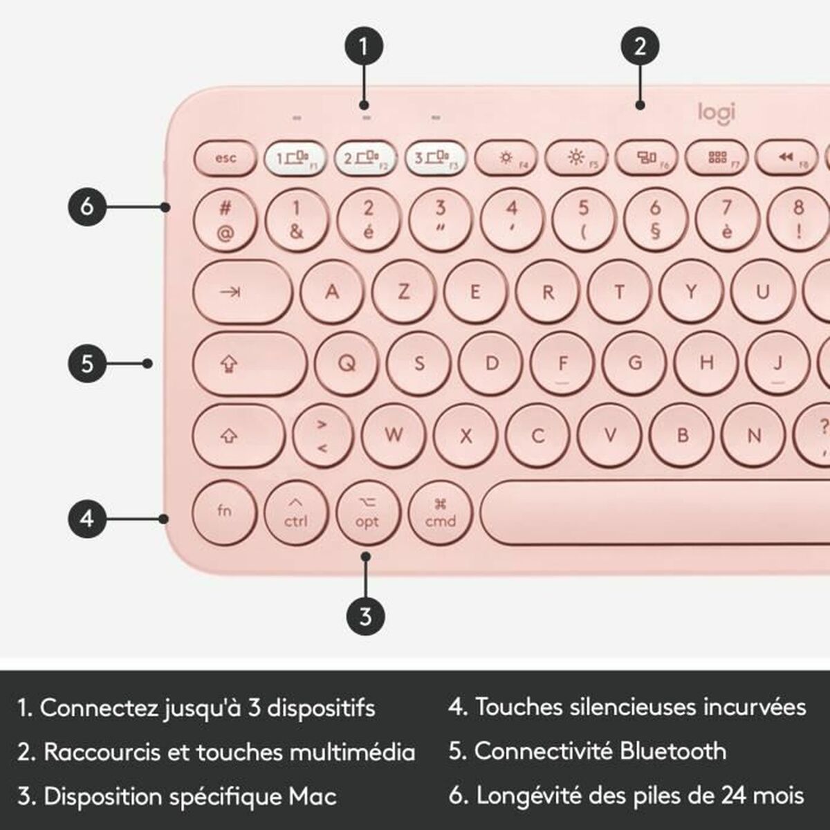 Keyboard Logitech K380 French Pink AZERTY