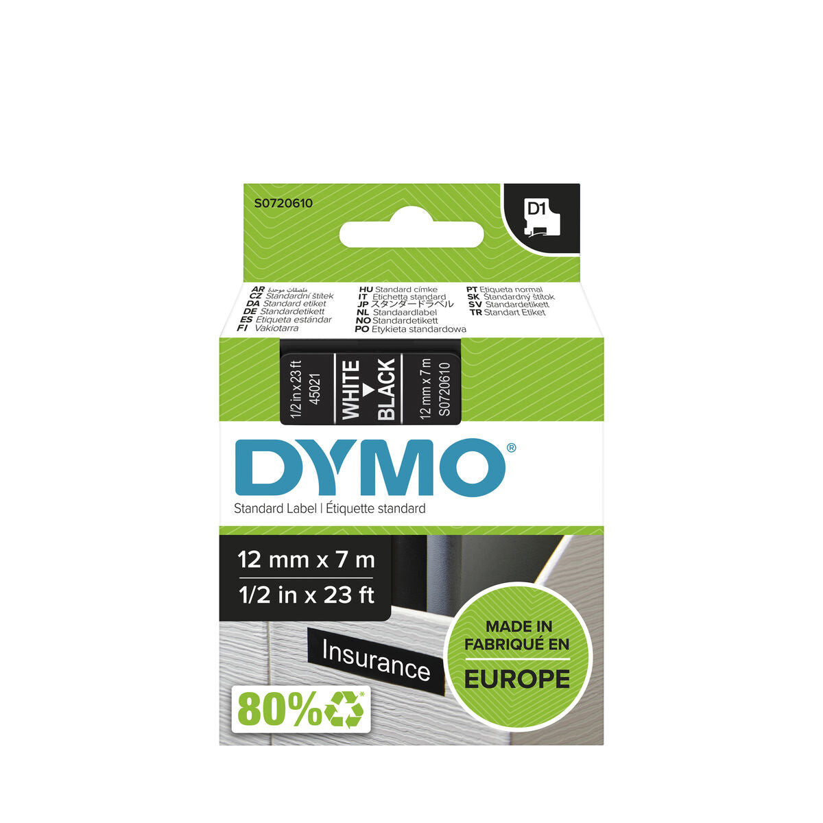 Laminated Tape Dymo S0720610 Black White/Black