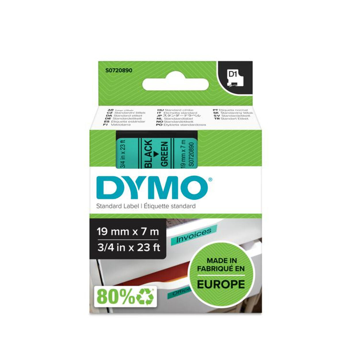 Laminated Tape for Labelling Machines Dymo D1 45809 LabelManager™ Black Green (5 Units)