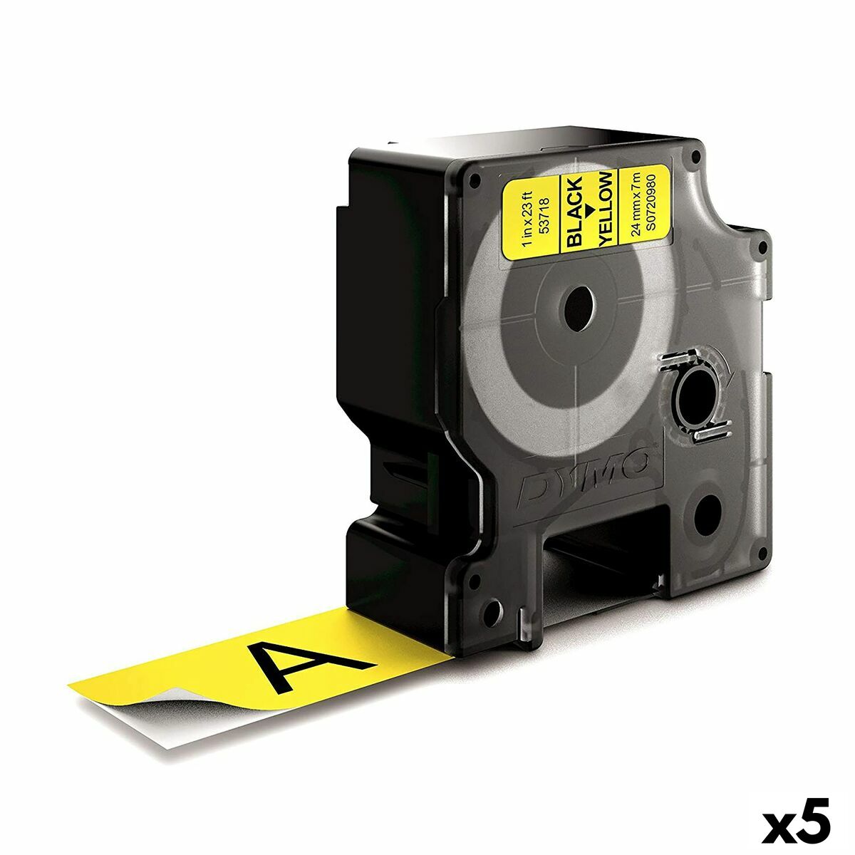 Laminated Tape for Labelling Machines Dymo D1 53718 24 mm LabelManager™ Black Yellow (5 Units)