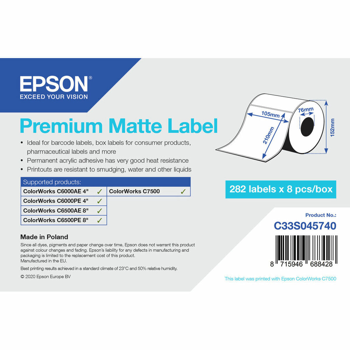 Printer Labels Epson C33S045740 Ø 76,2 mm (1 Unit) (18 Units)