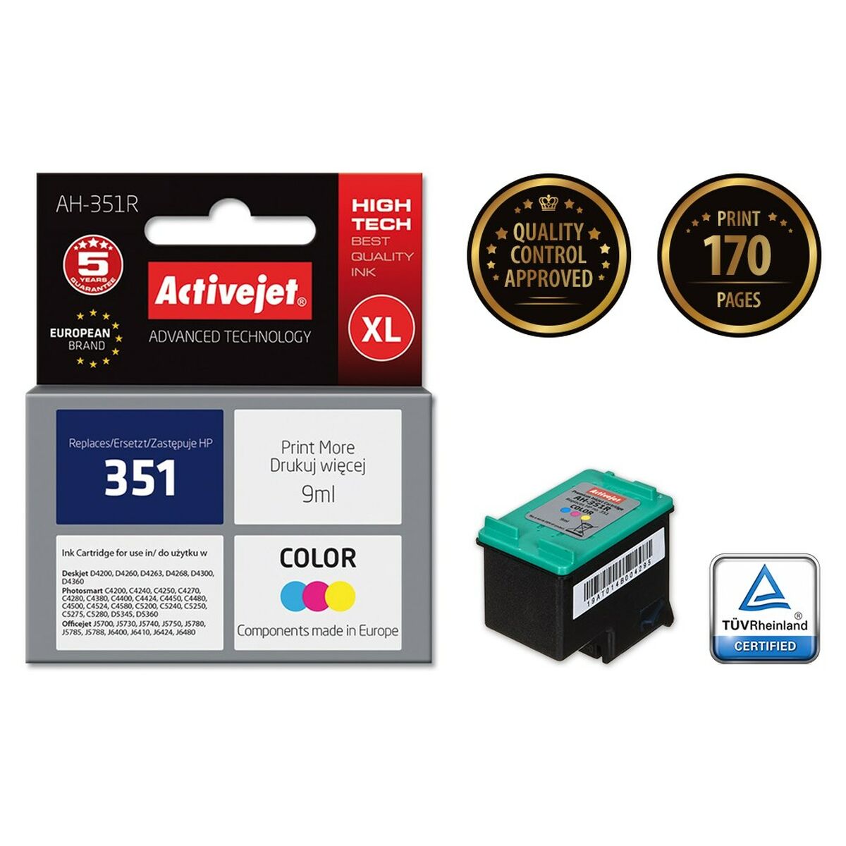 Original Ink Cartridge Activejet AH-351R Cyan/Magenta/Yellow