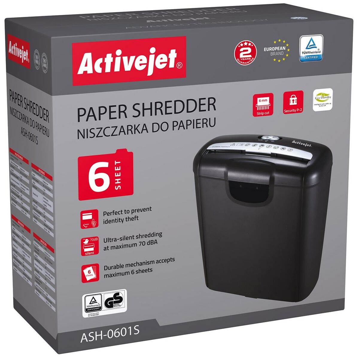 Paper Shredder Activejet ASH-0601S