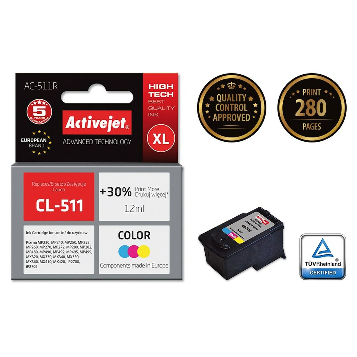 Original Ink Cartridge Activejet AC-511R Cyan/Magenta/Yellow