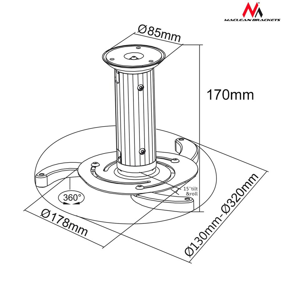 Ceiling Mount for Projectors MacLean MC-515 80 - 170 mm