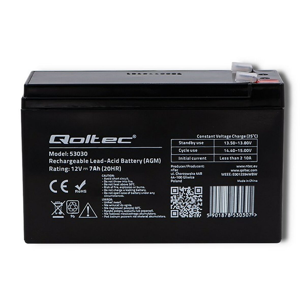 Battery for Uninterruptible Power Supply System UPS Qoltec 53030 7 Ah 12 V