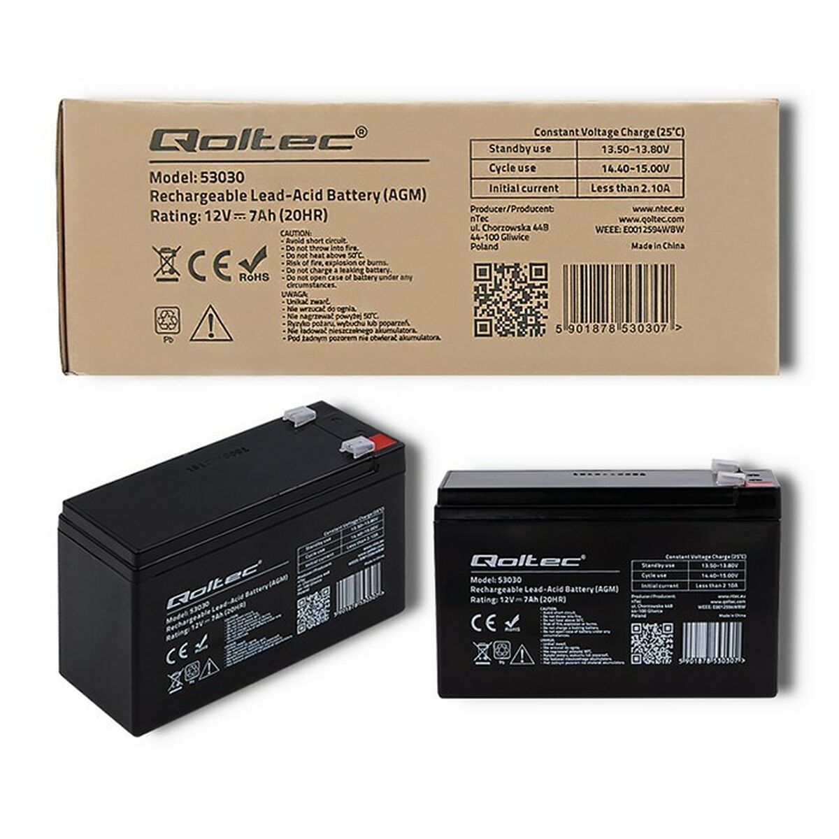 Battery for Uninterruptible Power Supply System UPS Qoltec 53030 7 Ah 12 V