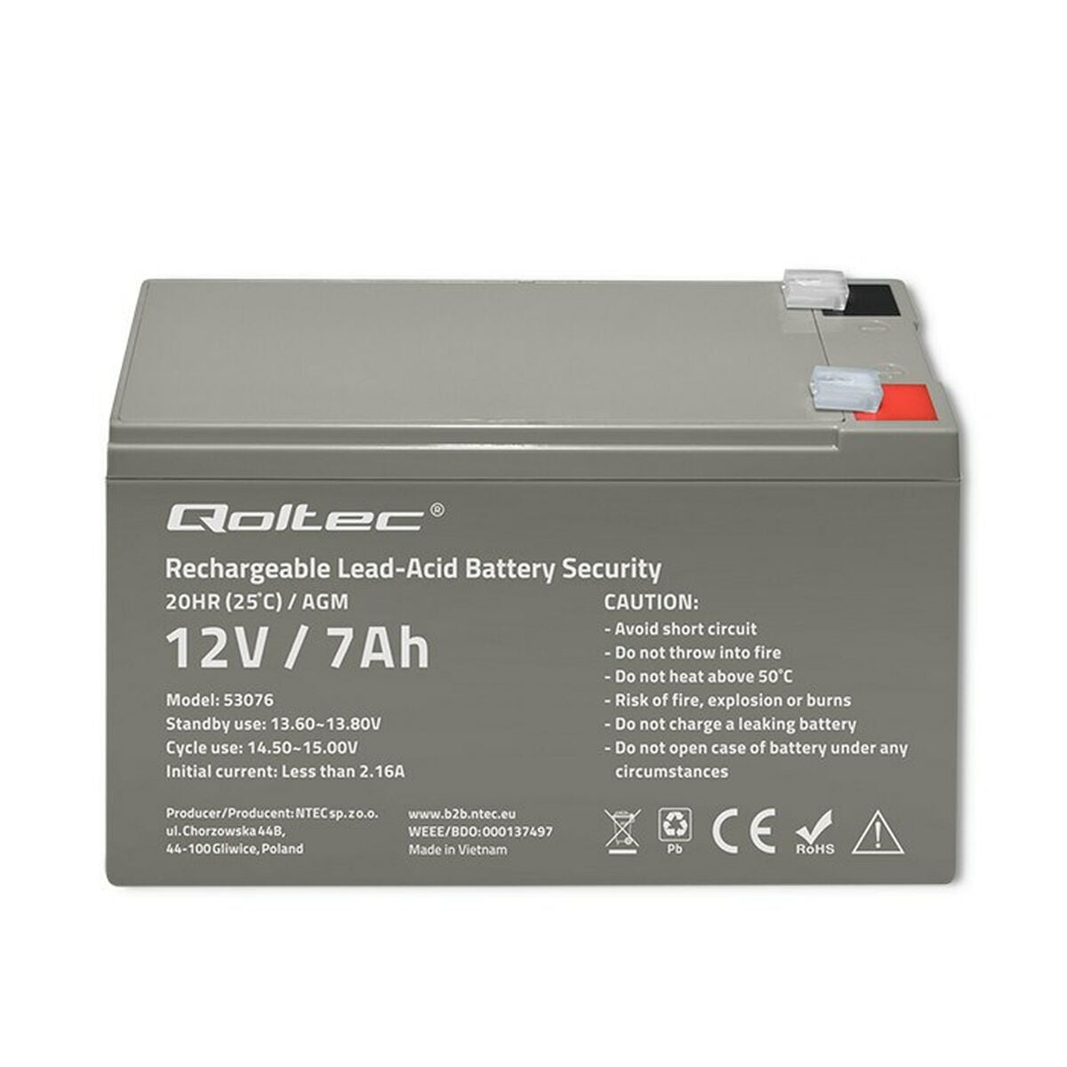 Battery for Uninterruptible Power Supply System UPS Qoltec 53076 7 Ah 12 V