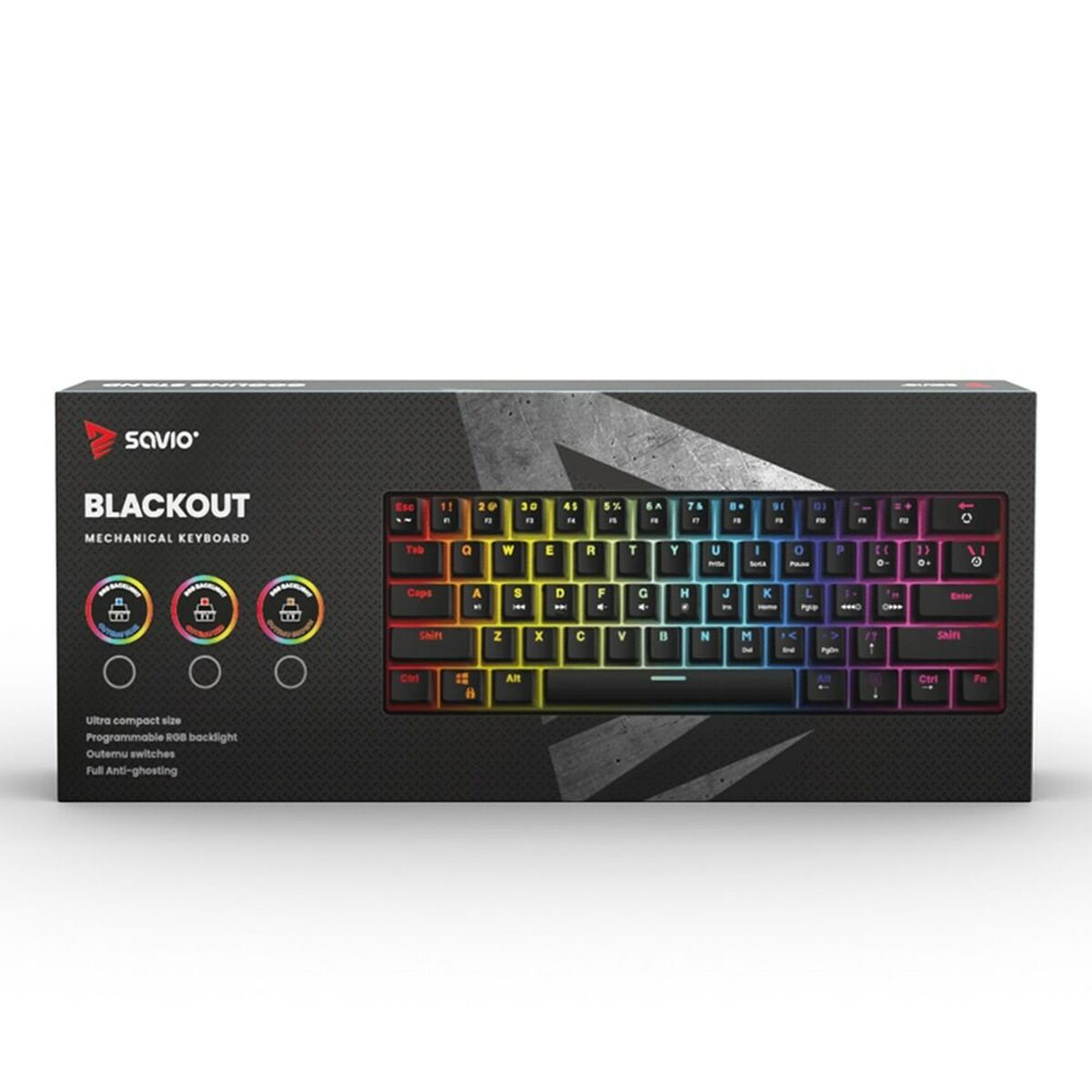 Keyboard Savio BLACKOUT Black Multicolour English QWERTY