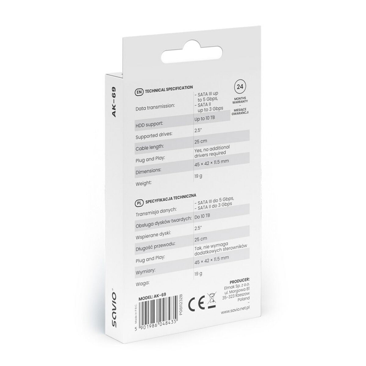 USB to SATA Hard Disk Adaptor Savio AK-69 25 cm