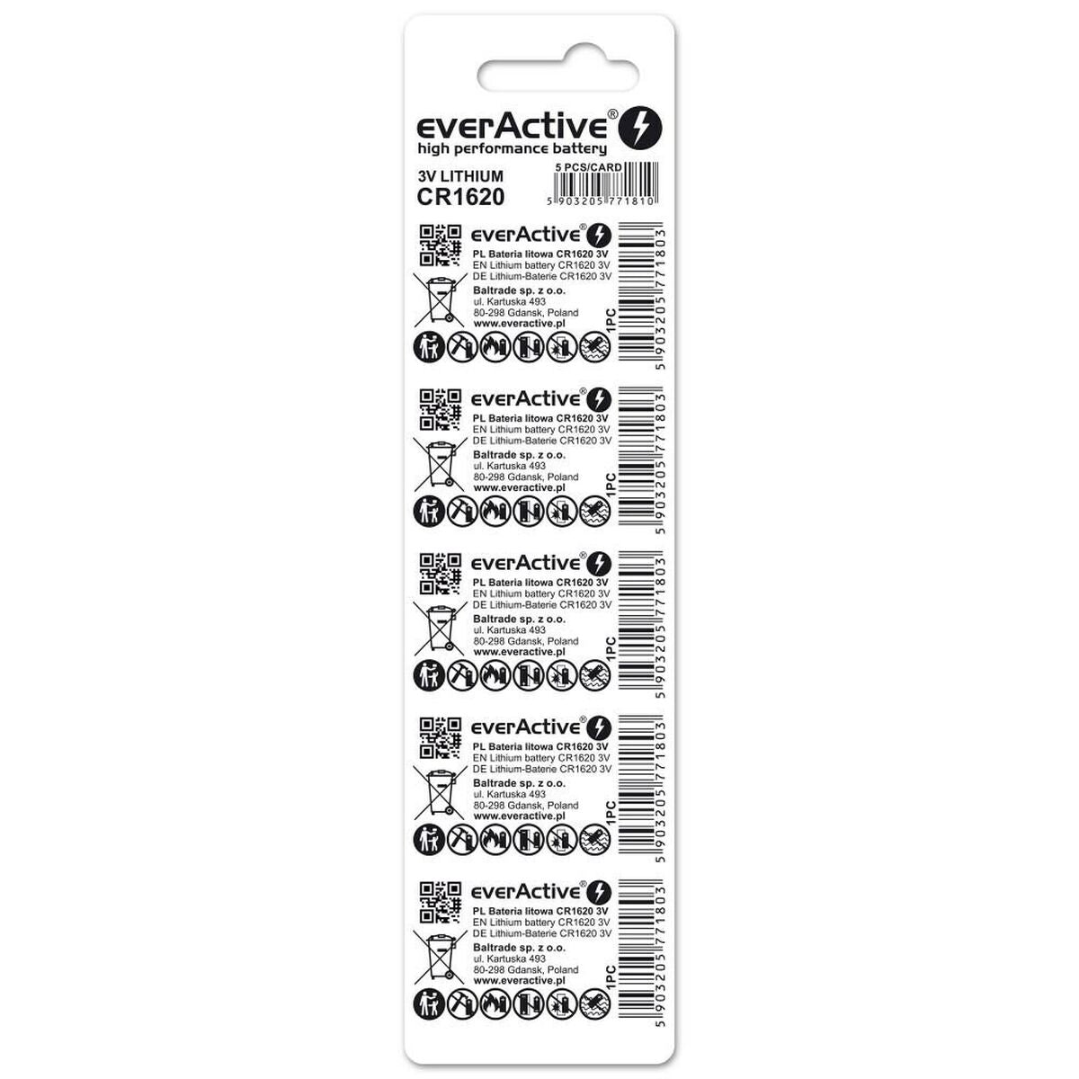 Batteries EverActive CR1620 3 V (5 Units)