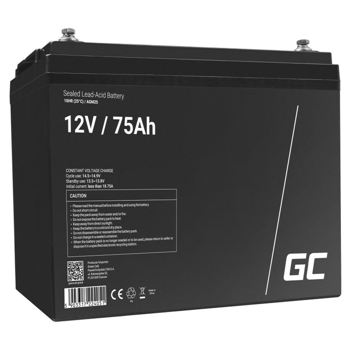 Battery for Uninterruptible Power Supply System UPS Green Cell AGM25 75 Ah 12 V