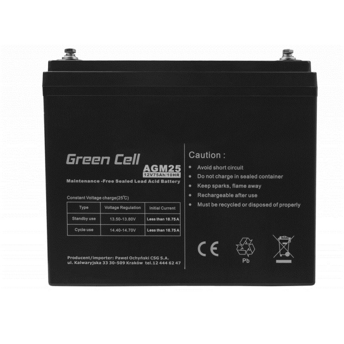 Battery for Uninterruptible Power Supply System UPS Green Cell AGM25 75 Ah 12 V