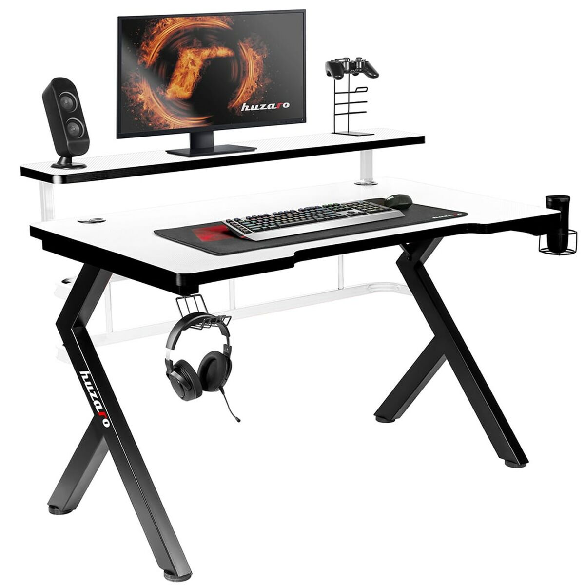 Desk Gaming Huzaro HZ-Hero 5.0 White White Black Carbon fibre 120 x 60 cm