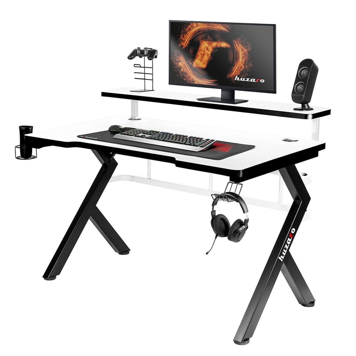 Desk Gaming Huzaro HZ-Hero 5.0 White White Black Carbon fibre 120 x 60 cm