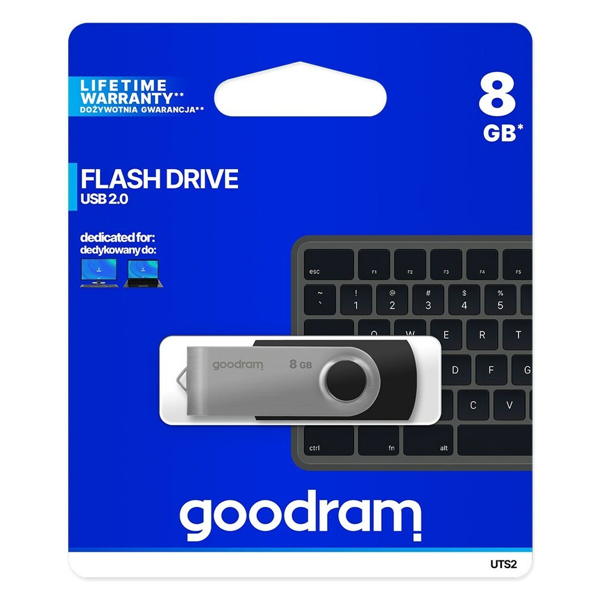 USB stick GoodRam UTS2 USB 2.0 Black Silver 8 GB (1 Unit)