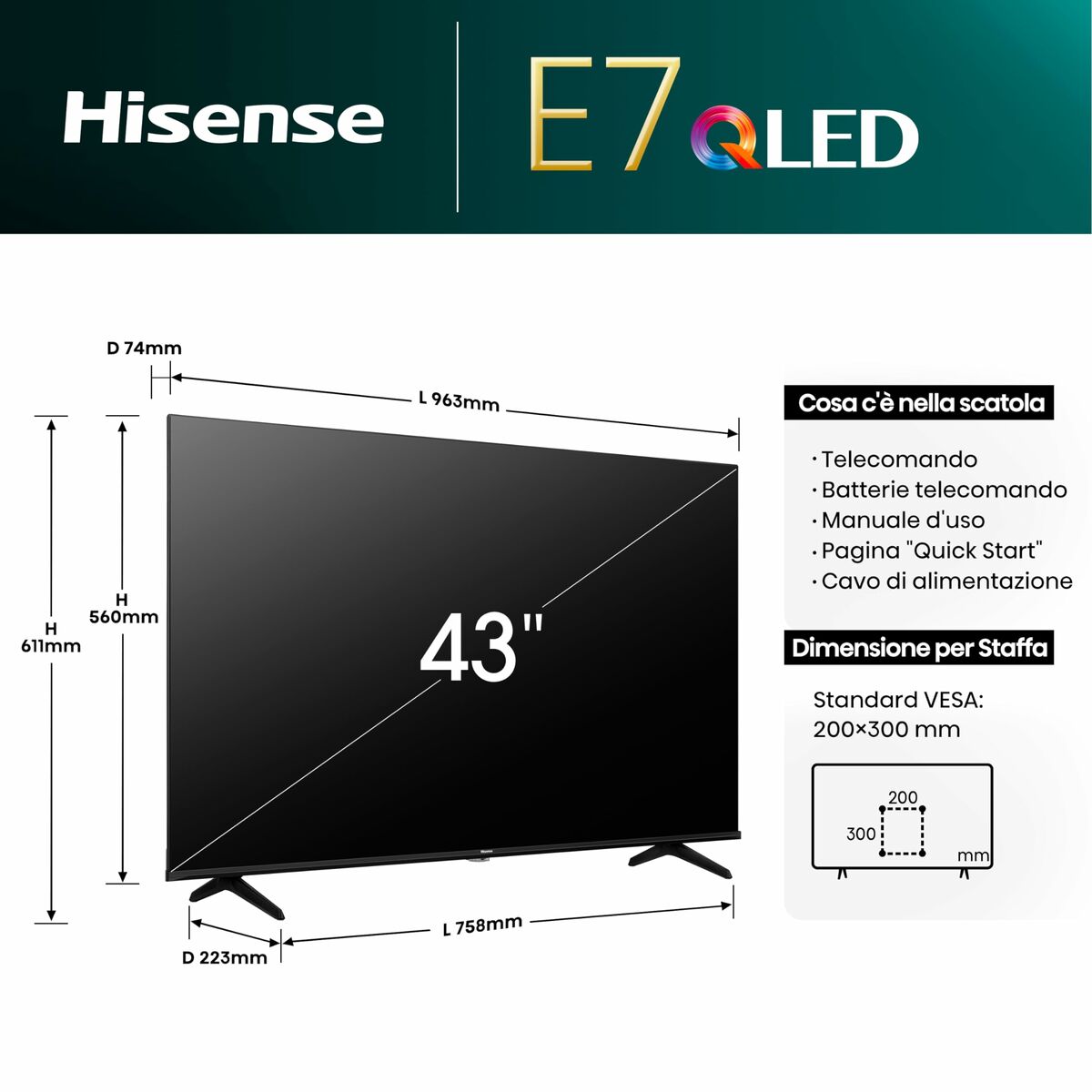 Smart TV Hisense 43E77NQ      43 4K Ultra HD 43" LED HDR D-LED QLED