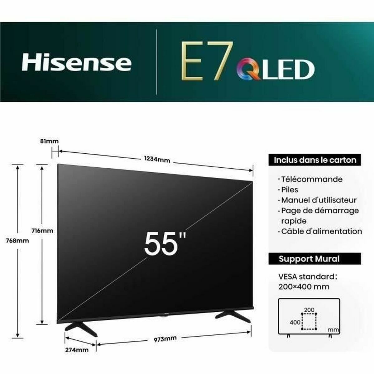 Smart TV Hisense 55E7NQ       55 55" 4K Ultra HD LED HDR QLED