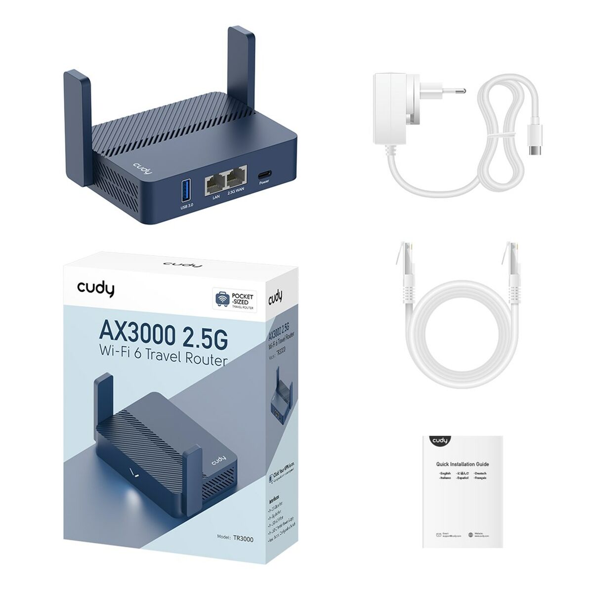 Router Cudy AX3000 Blue RJ45 Ethernet LAN Wi-Fi